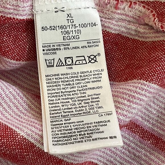 Gap Women's Sleeveless Button Up Linen Blend Striped Red Shift SZ XL - Picture 5 of 8